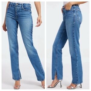 Good American Good Curves Straight Button Fly Jeans Split Hem Indigo334 Denim